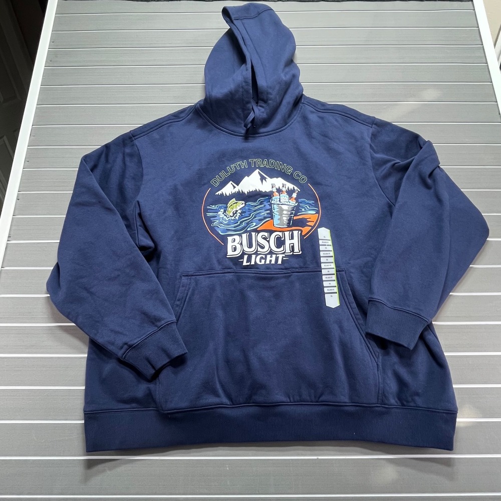 Duluth Trading Co Busch Light Hoodie Men's 3XL Relax Fit  Blue Pocket Pullover